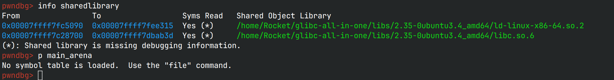 no debugging symbols